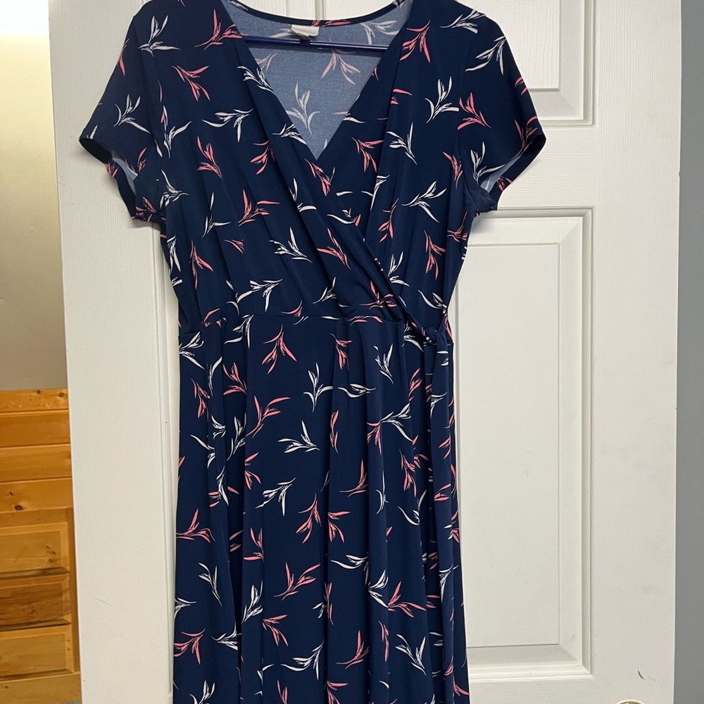 Navy Blue Floral Wrap Dress